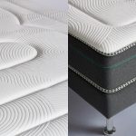 Un matelas avec Matelas mousse alvéolaire avec 5 zones de confort. Avec un sommier en tissu gris.